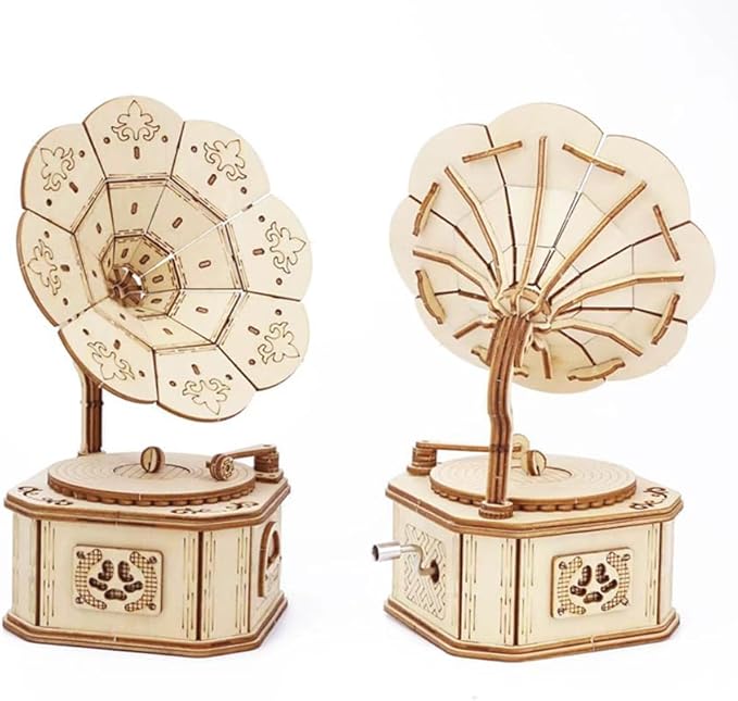 3D Wooden Puzzle Phonograph Music Box You are My Sunshine Handmade Assembly Model kit DIY Crafts Holidays Birthdays