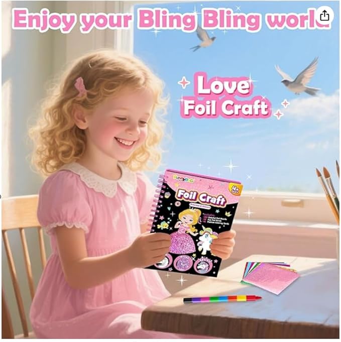 FUNNYB&G Foil Art Craft for Kids - Christmas Crafts Gift Party Favors Stocking Stuffers for Kids Fun Art Supplies Creative Birthday Gift Travel Toys for Girls Boys 4 5 6 7 8 9 Years Old(Princess)