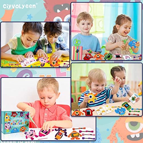 CiyvoLyeen Kids Sewing Kit Crafts– Little Monsters Felt Plush DIY Craft Adopt A Monster Educational Sewing Set for Kids Beginner Craft Kit Set of 12 - Image 2