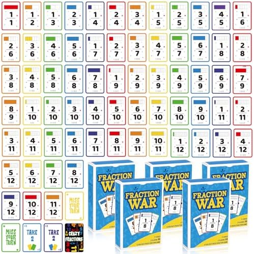 5 Pcs Fraction War Flash Card Wars Fun Fraction Math Game to Learn by Humyoun