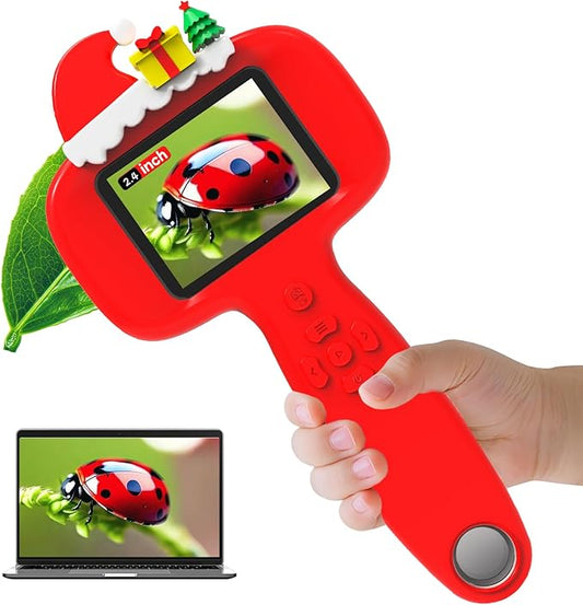 1000X Microscope for Kids with 16 Slides, 2.4" Handheld Digital Pocket Microscope, STEM Educational Science Toys for Christmas Birthday Gifts for 3+ 4 5 6 7 8 9 10 11 12 Year Old Boys Girls, Red