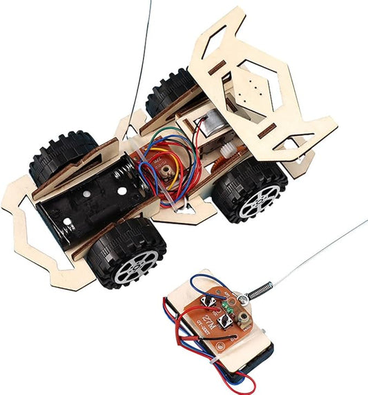 Wooden Wireless Remote Control Racing Car Kit F4,Science Experiment Kit,Science Experiment Kit for Applicable to Youth Age,Robotic Stem Project Model Car Kits to Build