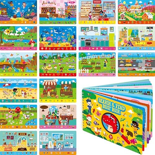 SpriteGru Search & Find Book, 30 Dry Erase Activities Game Pad, Reusable & Erasable Montessori Learning Toy Educational Games Autism Sensory Toys for Preschool Girls and Boys Ages 3, 4, 5, 6 by SpriteGru