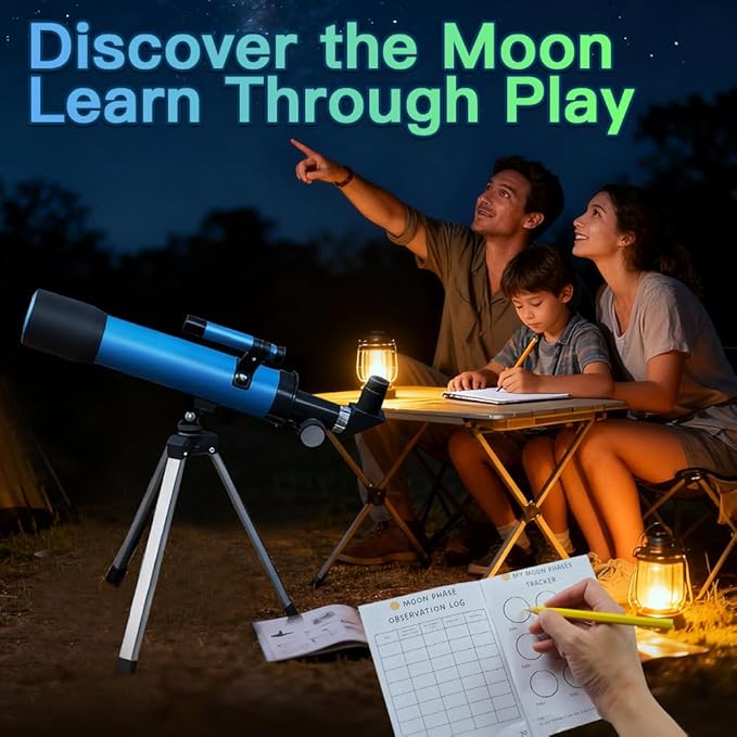 Telescope for Kids 50mm 100x Magnification Beginner Telescopio with Tripod, 2 Eyepieces & Finder Scope, STEM Educational Gift for Boys & Girls Ages 6-12, Portable Kids Telescope for Astronomy
