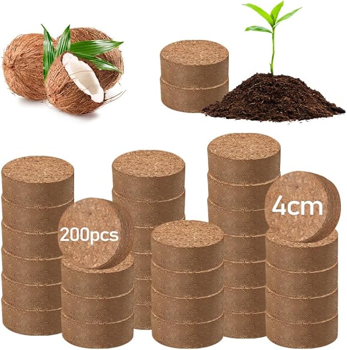 Legigo 200 PCS 40mm Coco Coir Pellets Potting Soil Mix- Compressed Coconut Coir Discs Seed Starting Soil Pellets, Coco Peat Soil Pods for Indoor & Outdoor Plants, Gardening Herbs Bonsai and Vegetables