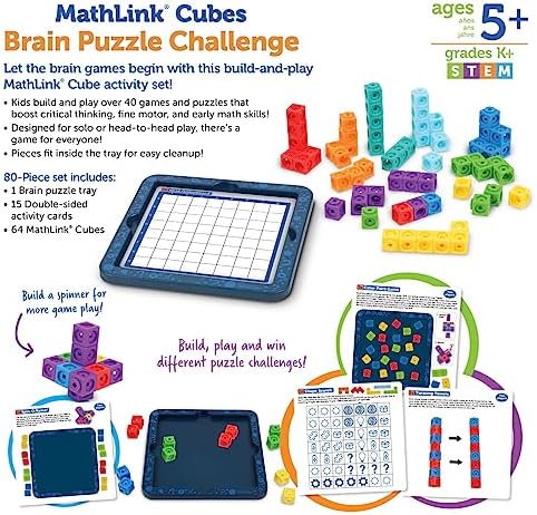 Learning Resources MathLink Cubes Brain Puzzle Challenge, 80 Pieces, Ages 5+, Classroom Must Haves, Preschool Activities, Teacher School Supplies, Math Manipulatives - Image 5