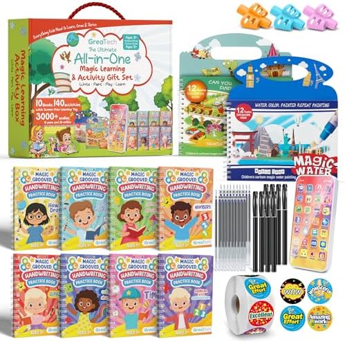 Magic Grooved Writing Practice for Kids 3-10, 3D Grooved Handwriting Practice for Kids - Disappearing Ink Reusable Handwriting Tracing Books Kit - Educational Gift for 4+ Year Old Boys & Girls by GreaTech