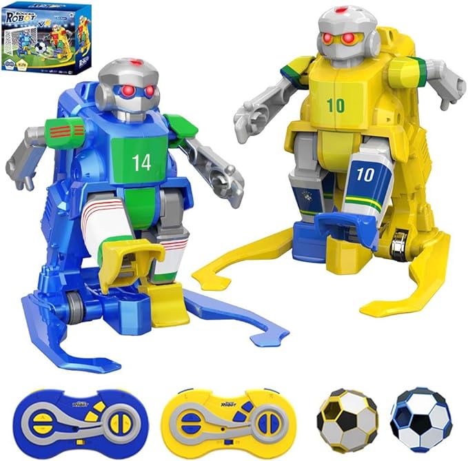 X-Verse Robot Toys for Kids, Dual Remote Controlled Soccer Robot with Lights - Soccer Game Mode, Soccer Robots with Soccer, Soccer Field and Goalposts, Christmas Birthday Gift for Boys