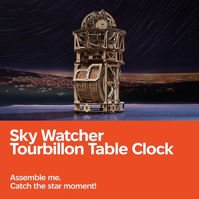 UGEARS Astronomer Table Clock with Tourbillon - 3D Wooden Puzzles for Adults Model Kit - Mechanical Clock Kit Functional DIY Wood Model Kits for Adults, 3D Puzzle for Puzzle Lovers