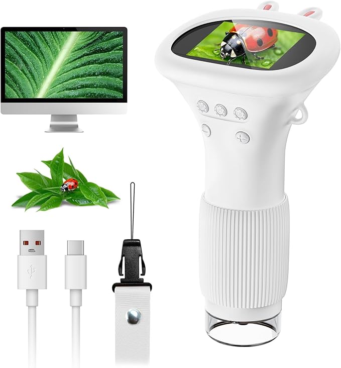Microscope for Kids, SKYBASIC 2" IPS Screen 1000X Handheld Digital Microscopes HD Pocket Portable Mini USB Microscope Camera, PC Compatible, Science Edu Fun Birthday Gifts Toys for Children Students