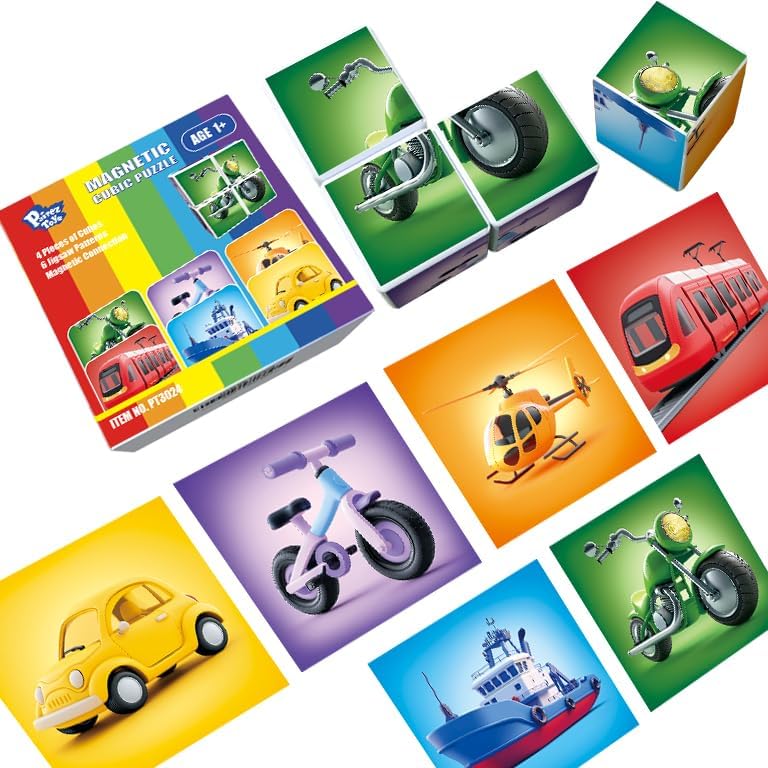 Pairez Toys Magnetic Building Blocks Tiles, Large Magnetic 1.65 inch Cubic Puzzle Toys in Vehicles Theme, STEM Montessori Sensory Toys for Toddlers 1-3, Gifts for Girls & Boys by PairezToys