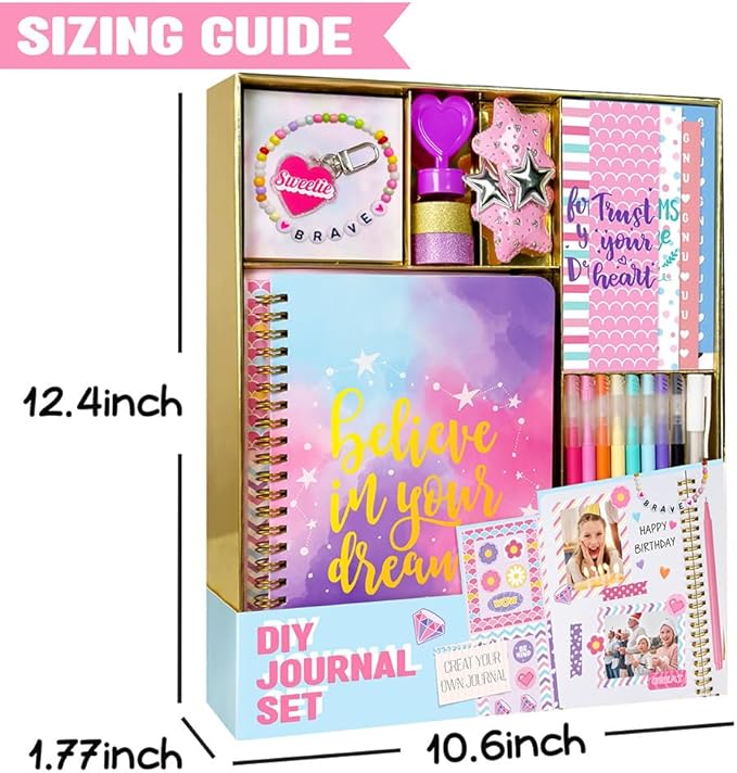 Nollh DIY Journal Kit for Girls - 26PCS Teen Tween Girl Gifts Trendy Stuff, Stocking Stuffers, Scrapbook Supplies Stationery Set, Art Crafts Kit - Ideal Gifts for 8 9 10 11 12 13 14 Year Old Girl
