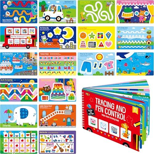 Tracing & Pen Control Pad for Kids, 30 Pages Reusable & Erasable Handwriting & Drawing Practices, Alphabet ABC and Number 123 Tracing Workbook Educational Montessori Tool for Autism, Toddlers 3-5 by SpriteGru