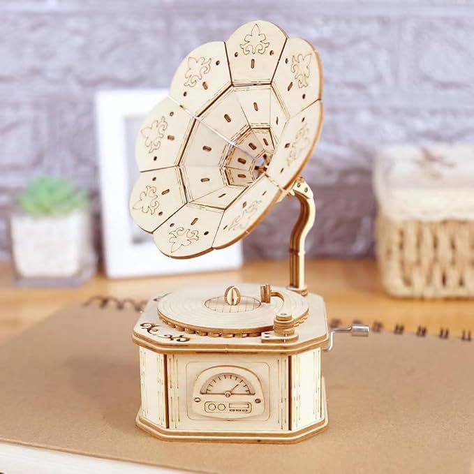 3D Wooden Puzzle Phonograph Music Box You are My Sunshine Handmade Assembly Model kit DIY Crafts Holidays Birthdays