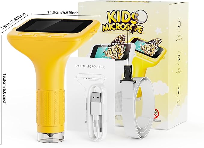 Microscope for Kids, 3'' Digital Handheld Kids Microscope with Adjustable Light, 1000X 1080P Pocket Portable Mini Micro Scope, Stem Toys for Ages 5-7 8-12 Teen Boys and Girls Educational Gifts, Orange