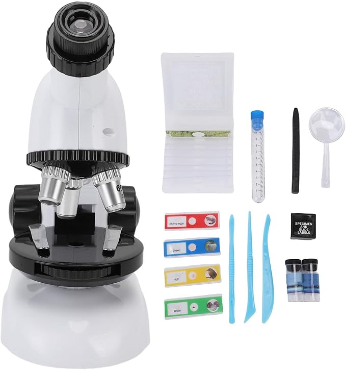 SUNGOOYUE Kids Microscope Kit, High Magnification & LED Illumination, 1200X Zoom, STEM Science Tool with 5 Prepared Slides and Tools, Durable Frame and Portable Design, Ideal for Ages 8-12