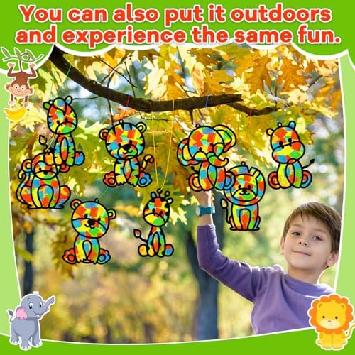 32 Sets Woodland Animal Suncatchers Craft Kit DIY Window Stained Glass Effect Forest Jungle Animals Paper Craft Home School Classroom Decoration Kid Birthday Gift Creative Art Project Activity Game - Image 6