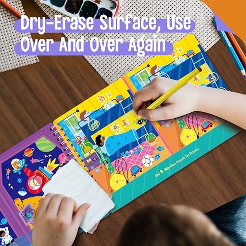 2 Travel Game Pads, 61 Dry Erase Activities Games Reusable & Erasable Book, Fun Explore & Find Brain Challenge Games Interesting Educational Toy and Learning Tool for Road Trip Airplane Travel - Image 7
