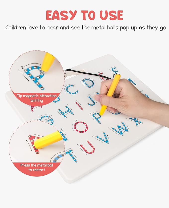 GAMENOTE Double Sided Magnetic Letter Board - 2 in 1 Alphabet Magnets Tracing Board for Toddlers ABC Letters Uppercase & Lowercase Practicing Learning Education Toys