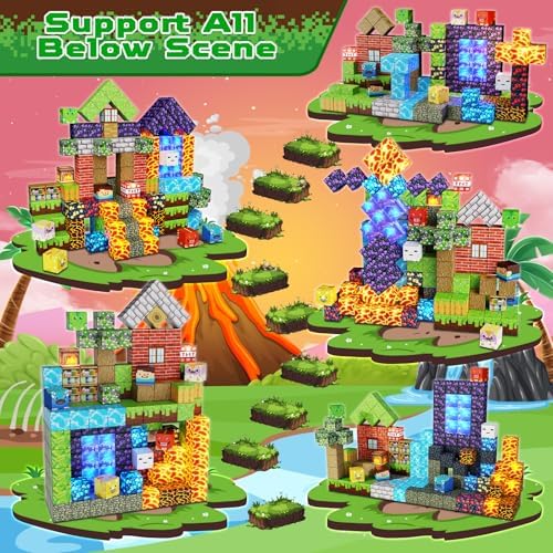 Magnetic Blocks - 150 PCS Dinosaur Volcano Forest Castle Set with Light Up Blocks - Kids Classroom Sensory Toy for Toddlers STEM, Construction Stacking Toy Kids 3+ Boys Easter Basket Stuffers - Image 3