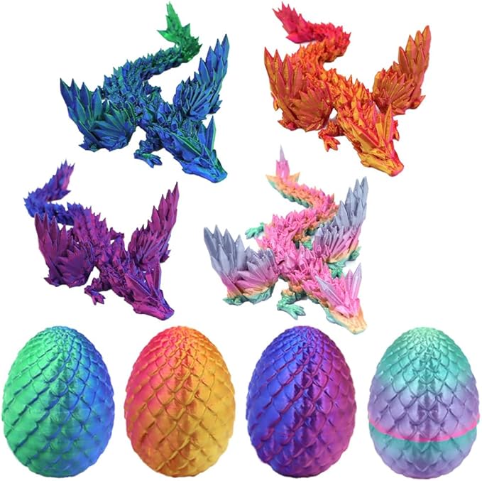 3D Printed Dragon Egg Toy, Fidget Toys for Children, Xmas Gift for Adults with Stress, Autism, ADHD, Perfect Christmas Stocking Stuffer (4 PCS)