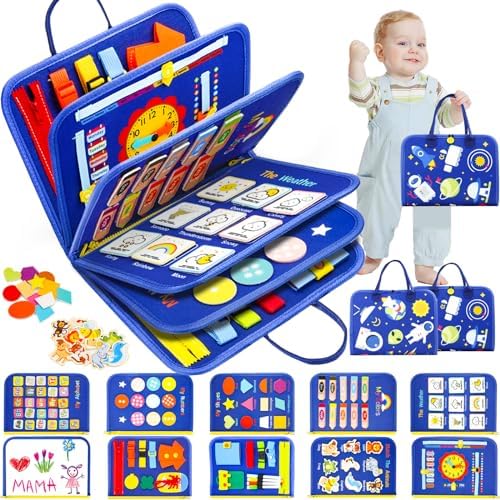 SaFeli Busy Board, Montessori Toys for Boys, Sensory Board Birthday Gifts - Educational Busy Book, Learning Toys, Preschool Learning Activities and Travel Toys for Airplane Car, Blue by SaFeli