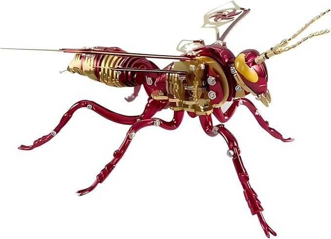 Microworld 3D Metal Puzzle, Northern Giant Hornet 3D Metal Model Kit, Mechanical Wasp 3D Puzzle for Adults, DIY Challenge 3D Puzzles Home Decor Art Craft Gifts (Red Gold)
