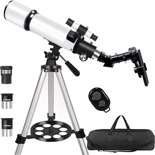 Telescopes for Adults Astronomy, 80mm Aperture 600mm Refractor Telescope for Beginners, Compact Portable Travel Scope