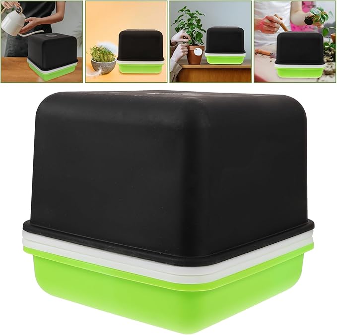 Kisangel Sprouting Tray Micro Growing Kit with Lid, Multi-Hole Plant Germination Container for Indoor Seed Starting and Vegetable Growing, Small Square Hydroponic Peanut Sprout Nursery Box