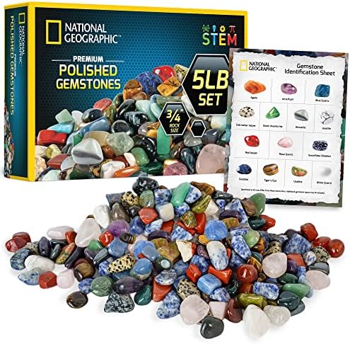National Geographic Premium Polished Stones - 5 Pounds of 3/4-Inch Tumbled Stones and Crystals Bulk, Arts and Crafts, Rock and Mineral Kit, Rocks for Kids, STEM Toys by BlueMarbleToys