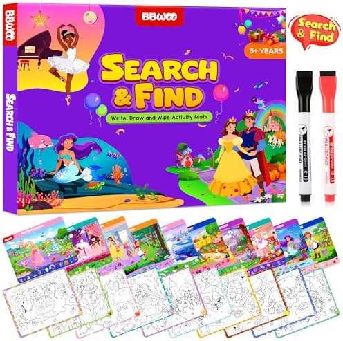 Search and Find Activity Books, 2 In 1 Princess Seek Game Coloring Books by BBWOO