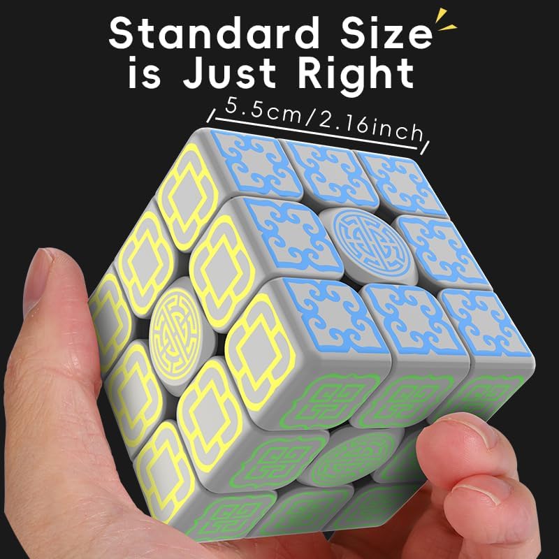 Auspicious Clouds Glow in Dark 3x3 Speed Cube, Luminous Magic Puzzle Cube Brain Teaser Game Toy - Image 2