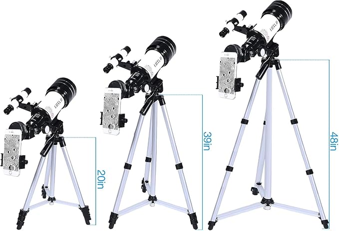 Telescope,70mm Telescope Refracting with Phone Adapter for Adults,Astronomy Beginners,with Multilayer Broadband Coating,Adjustable Tripod and Finderscope
