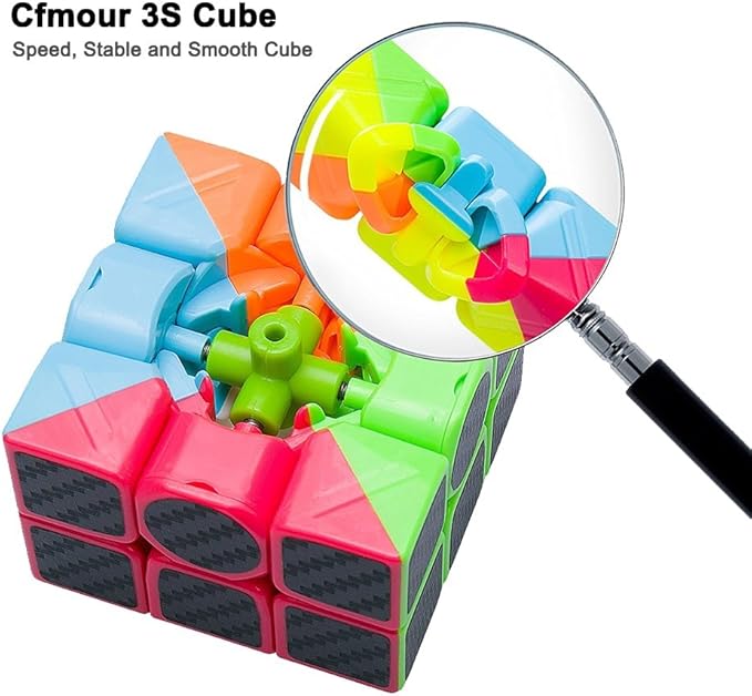 CFMOUR 2 Pack Speed Cube 3x3 Set, Fast Magic Cube for Kids, Smooth Carbon Fiber Cubes, Puzzle Toys