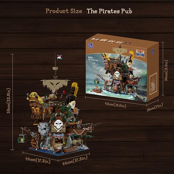 PANTASY Pirate Pub Building Kit – Modular Shipwreck Tavern Architecture Deck with Terrace Bar, Rum Bottle & Pirate Figures – Creative Nautical Display Set for Adults and Collectors