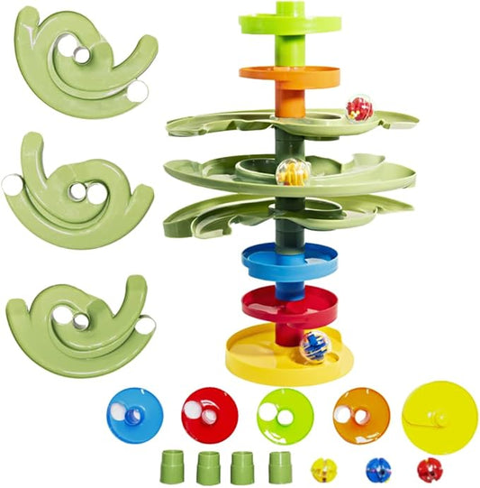 WEofferwhatYOUwant 2-Way Ball Drop – Montessori STEM Ball Tower Toy for Toddlers 9M+ | Dual Ramp Design, Expandable Green Tracks, Large Rattle Balls, Easy Assembly, BPA-Free Safe Plastic