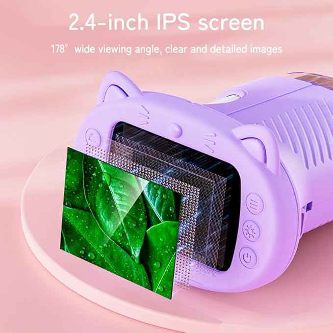 Pocket Kids Microscope, 1000X Handheld Microscope for Kids w/2.4'' Screen, Photo Video Mini Portable Microscopes Science Edu Digiscope, Christmas Birthday Gifts Ideas for Kids Ages 3-12 (Purple)