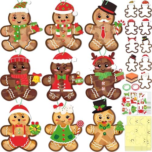 Renbuzhu 39PCS Christmas Crafts Bulk: Gingerbread Men Paper Suncatchers DIY Kit for Winter Xmas Holiday Activities Decorations, Window Stained Glass Effect Art Ornaments by Renbuzhu