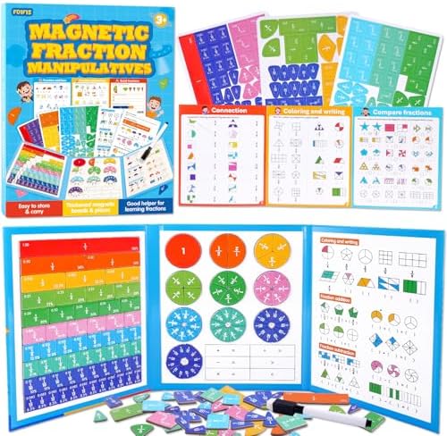 Magnetic Fraction Educational Puzzle, Magnetic Fraction Demonstration Book, Fraction Tiles & Circles, Montessori Math Manipulatives for Elementary School, Fraction Learning Toys for Kids by Unknown