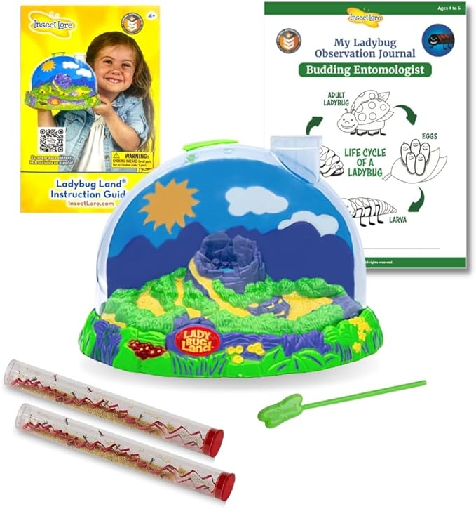 Insect Lore Life Cycle Lessons Bundle | Butterfly Kit with 2 Cups Live Caterpillars | Ladybug Land with 2 Tubes Live Ladybug Larvae | Reusable Habitats, 2 STEM Journals & More