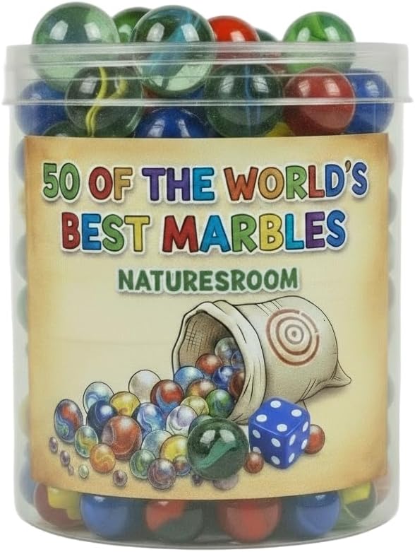 Classic Glass Marbles Set - 50 Pieces Assorted Colors and Sizes, Marbles for Kids, Marbles Bulk Collection, Traditional Marble Game Set for Children