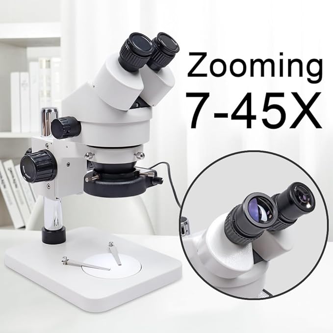 7-45x Continuous Magnification Binocular Microscope Phone Watch Repair Circuit Board Welding Jewelry Identification HD Professional Three-Eye Microscope CCD Melt-Blown Cloth Mold Hole Detection