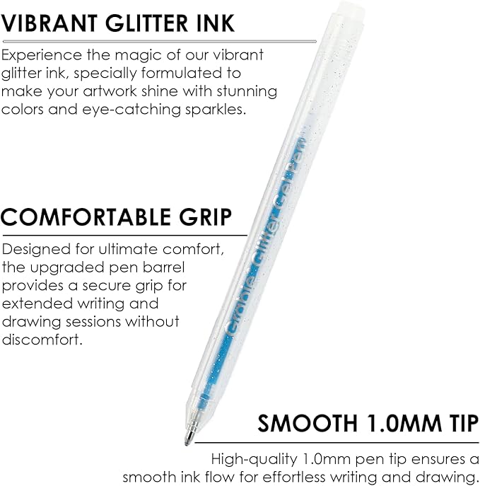 Grabie 42 Capped Glitter Gel Pen Set, 18 Iridescent&24 Essential Color Pens, Smooth Rollerball Tip, Metallic Sparkly Gel Pens for Coloring, Set of 42 Gel Pens Colored