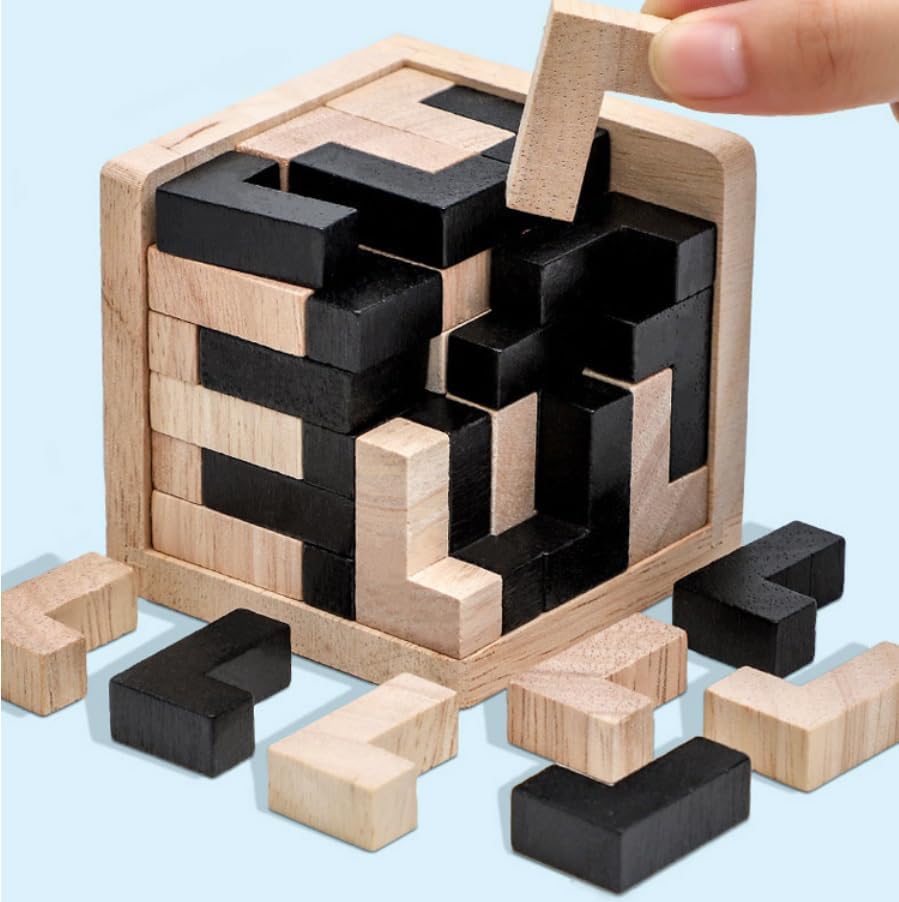 Wooden Brain Teaser Puzzle Cube Wooden Puzzles T-shaped Jigsaw Logic Puzzle Educational Toy for Kids and Adults by AHYUAN (L Shape Black and Natural) - Image 6