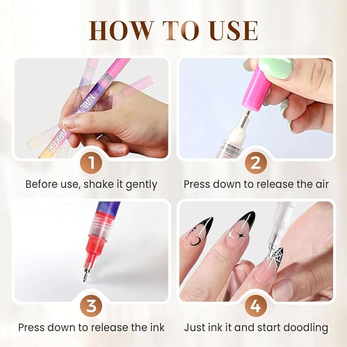 12 Colors Nail Art Pens Set, 2026 New 3D Nail Art Markers for Gel Nails, Polish Pen Nail Art Tools for Drawing Painting Dotting Point Liner DIY (2 Set)