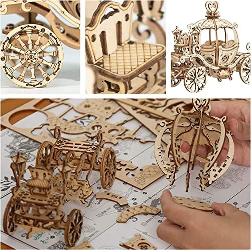 Rowood 3D Puzzles for Adults, Wooden Model Kits for Adult, DIY STEM Toy for Ages 14+ - Pumpkin Cart (182 Pieces) - Image 5