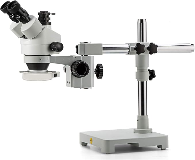 SWIFT S7 7X-45X Trinocular Stereo Microscope with Wide-Field 10X Eyepieces,0.7X-4.5X Zoom Objective Lens, Single-Arm Boom Stand, and 56-Bulb LED Ring Light