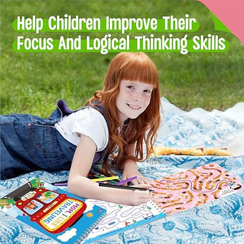 SpriteGru 2 Travel Game Pads, 61 Dry Erase Activities Games Reusable & Erasable Book, Fun Brain Challenge Games Interesting Educational Toy and Learning Tool for Road Trip Airplane Travel - Image 3