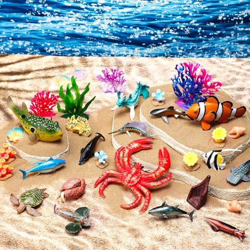 Gerrii 39 Pcs Ocean Animals Figurines Sea Life Set Cake Toppers Decor by Gerrii