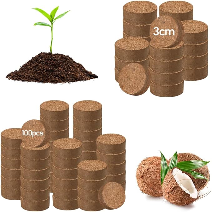 Legigo 100 PCS 30mm Coco Coir Pellets Potting Soil Mix- Compressed Coconut Coir Discs Seed Starting Soil Pellets, Coco Peat Soil Pods for Indoor & Outdoor Plants, Gardening Herbs Bonsai and Vegetables